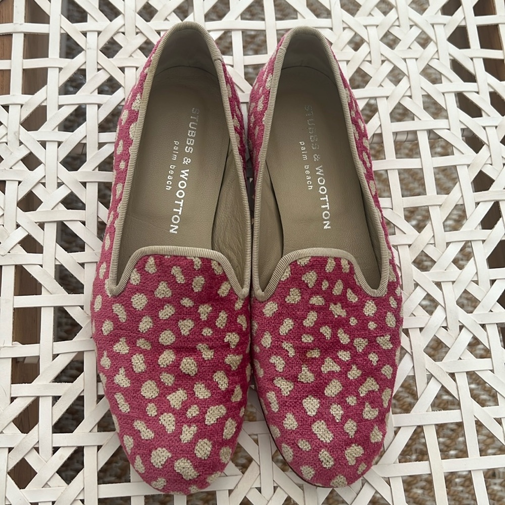 Stubbs & Wilton pink leopard cheetah loafers Palm Beach